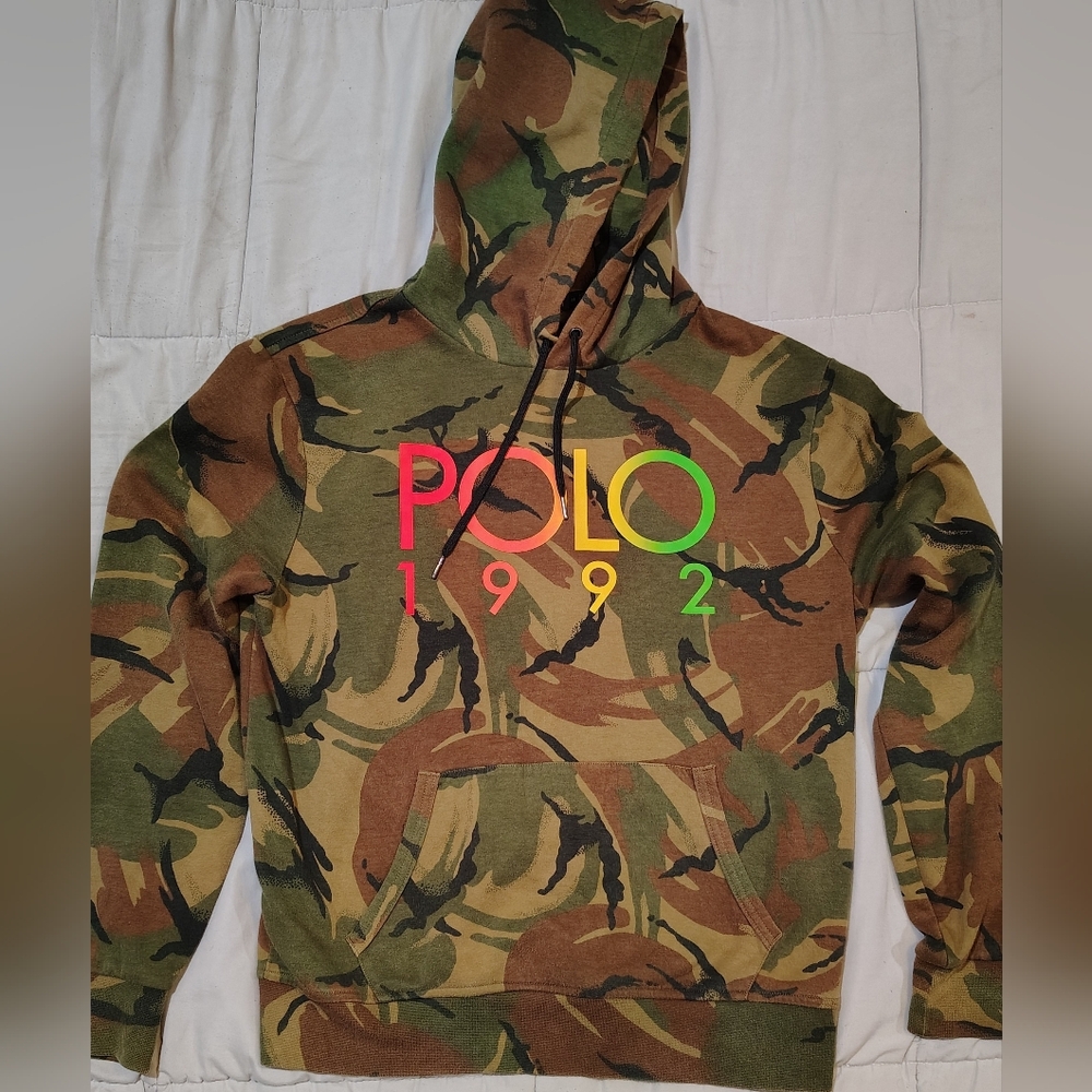 Polo Ralph Lauren Camo Hoodie POLO 1992 Logo Mens Pullover Size Medium